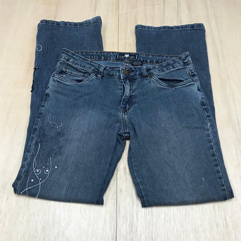 luxury blues women straight leg size 7/8 blue